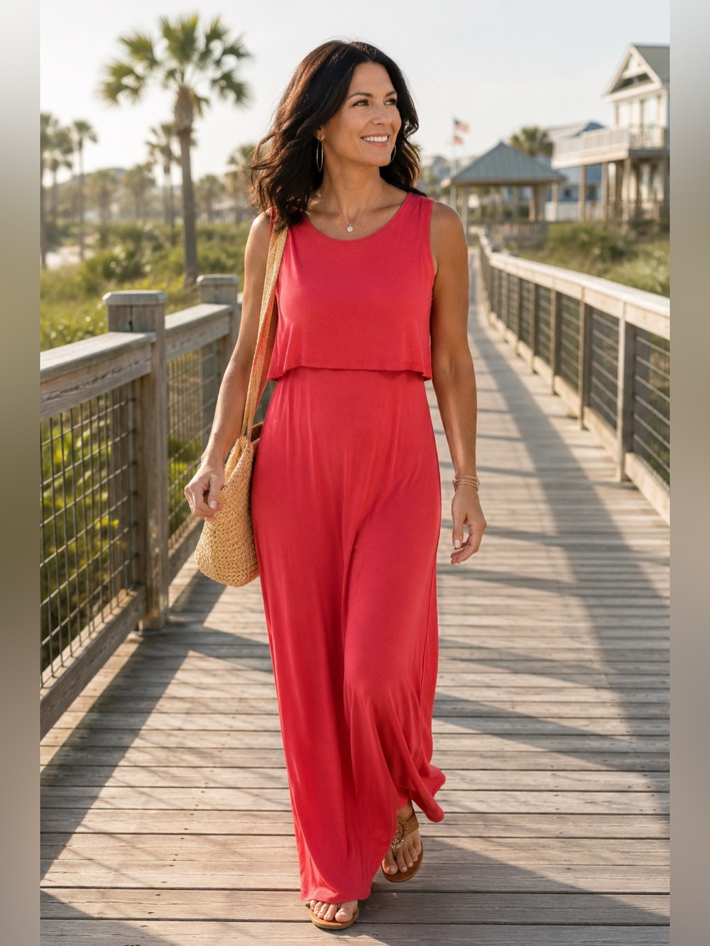 Kismet Coral Maxi Dress Size Medium | Sleeveless | Peekaboo Back | Layered Overl